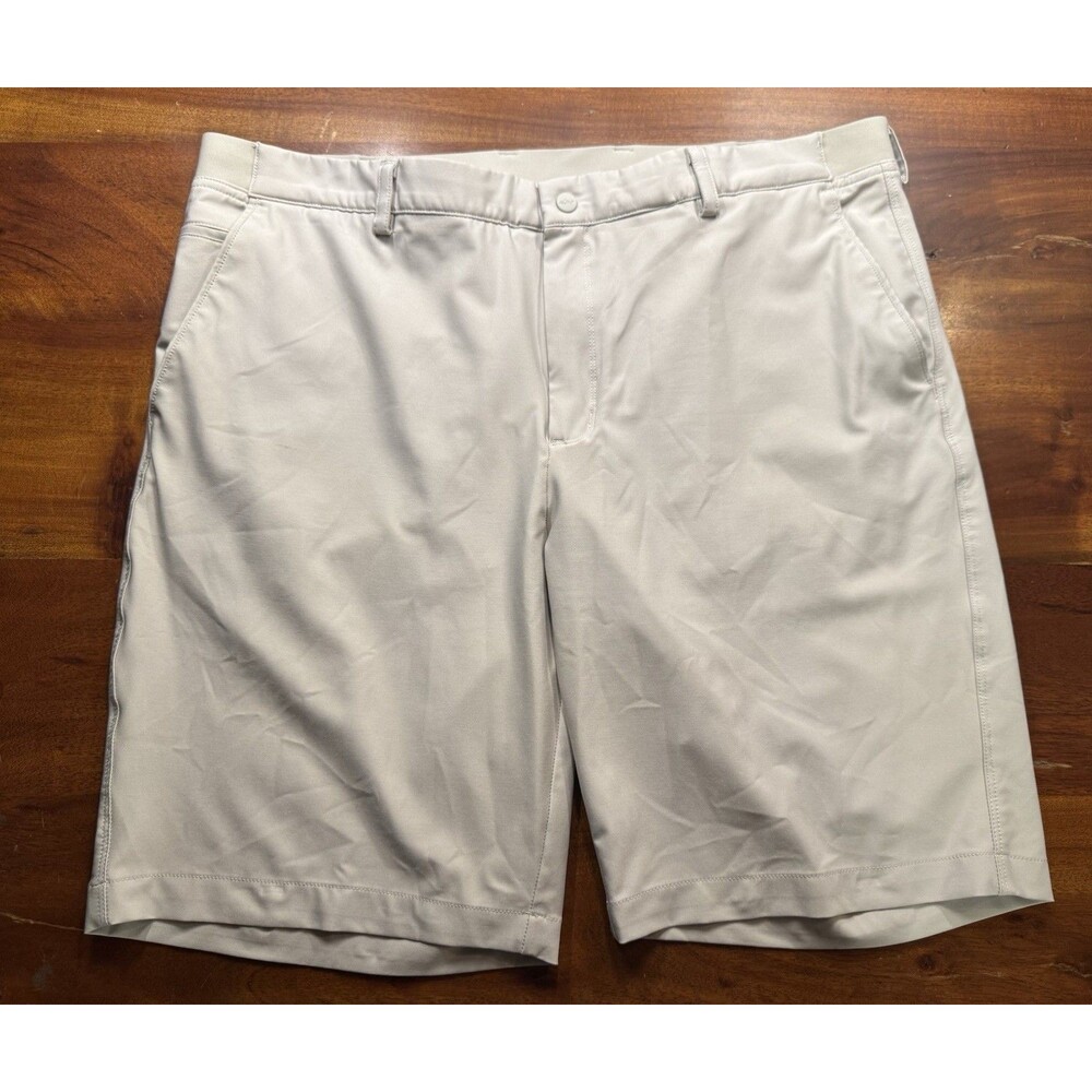 Greg Norman Mens Beige Flat Front Stretch Performance Preppy Golf Shorts Sz 40